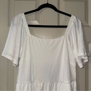 White Eyelet Square Neck Dress